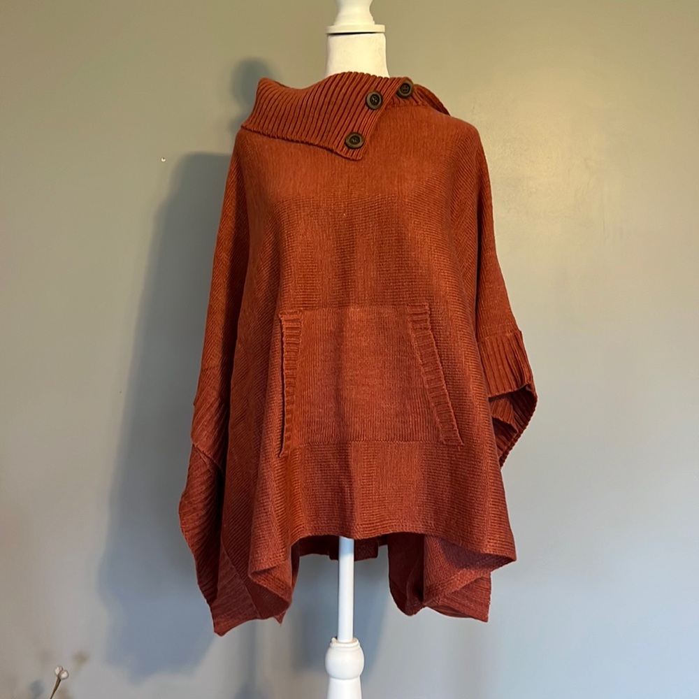 Simply Noelle Sweater/Poncho with Cowl Neck, Size S/M